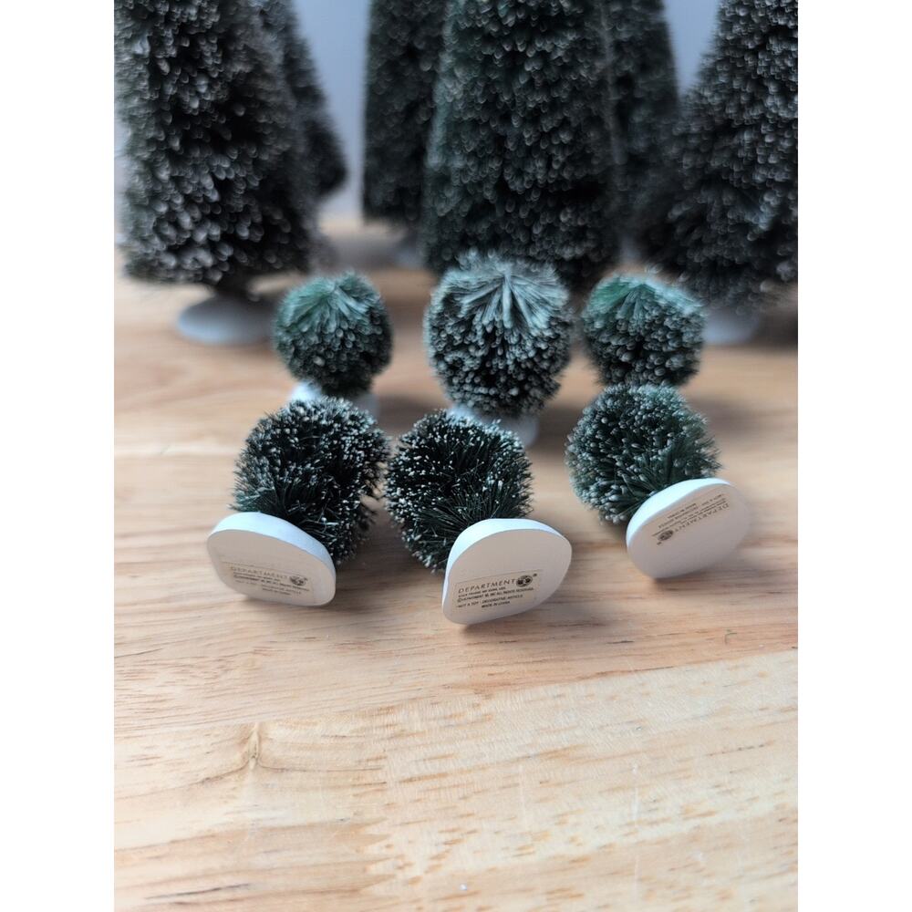 Lot of 15 Department 56 Frosted Flocked Evergreen 9 trees, 6 Sisal Bushes - Picture 3 of 7